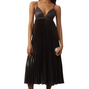 BHLDN Black Alessia Sleeveless V- Neck Pleated Crepe Midi Dress